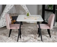 Venture Design Valgomojo stalas ir kėdžių komplektas 80x60 cm Balta Rožinė aksominė