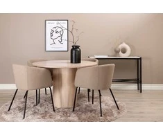 Venture Design Valgomojo stalas ir kėdžių komplektas Bianca apvalus valgomojo stalas ir Berit kėdės 110x74 cm juoda smėlio spalvos