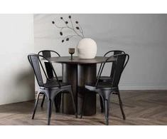 Venture Design Valgomojo stalas ir kėdžių komplektas Olivia ir Tempe 110 cm rudos ir juodos spalvos MDF ir metalas