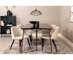 Venture Design Valgomojo stalas ir kėdžių komplektas Petra 190x90x75 cm Juoda Smėlio spalvos aksomas