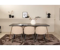 Venture Design Valgomojo stalas ir kėdžių komplektas Petra 190x90x75 cm Juoda Smėlio spalvos audinys