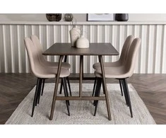 Venture Design Valgomojo stalas ir kėdžių komplektas Kaseidon 80x120 cm rudos spalvos kaučiukmedis Bouclé