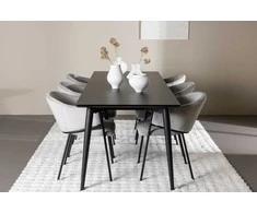 Venture Design Valgomojo stalas ir kėdžių komplektas Ellis ir Evelina 230x85 cm juodas plienas ir aksomas