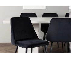 Venture Design Valgomojo stalas ir kėdžių komplektas Olga valgomojo stalas ir naktinė valgomojo kėdė 200x75 cm balta juodas aksomas