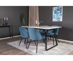 Venture Design Valgomojo stalas ir kėdžių komplektas, Estelle ir aksominis, 74,5x140x90 cm ir 57x76,5x50 cm, juodas ir mėlyna
