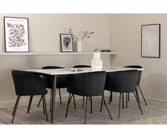 Venture Design Valgomojo stalas ir kėdžių komplektas Jimmy valgomojo stalas 195x90x76 cm juodas aksomas