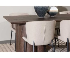 Venture Design Valgomojo stalas ir kėdžių komplektas Olivia valgomojo stalas su Modesto valgomojo kėde 100x210 cm smėlio spalvos
