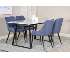 Venture Design Valgomojo stalas ir kėdžių komplektas Estelle 140x90 cm Balta Mėlyna Audinys