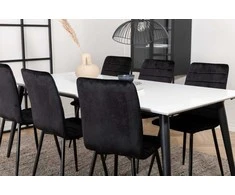 Venture Design Valgomojo stalas ir kėdžių komplektas Jimmy 195x90x76 cm Juoda Balta Aksomas