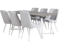 Venture Design Valgomojo stalas ir kėdžių komplektas Marina Pilka ąžuolas/Balta šviesiai pilka audinys