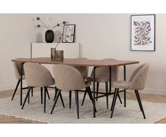 Venture Design Valgomojo stalas ir kėdžių komplektas Uno 200x90x74 cm Juodasis riešutas Smėlio spalvos metalas Audinys