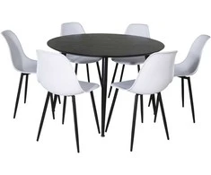 Venture Design Valgomojo stalas ir kėdžių komplektas 115 cm Juodas plastikas