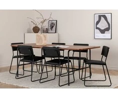 Venture Design Valgomojo stalas ir kėdžių komplektas 200x90x74 cm Juodasis graikinis riešutas Metalas Dirbtinė oda