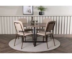 Venture Design Valgomojo stalas ir kėdžių komplektas Durango 120 cm juoda ruda smėlio MDF audinys plienas