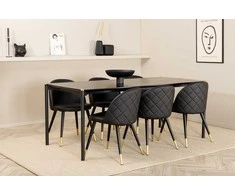 Venture Design Valgomojo stalas ir kėdžių komplektas Pelle 190x90x75 cm Juodas aksomas PU metalas