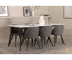 Venture Design Valgomojo stalas ir kėdžių komplektas Jimmy 195x90x76 cm juodas mikropluoštas