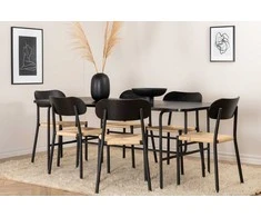 Venture Design Valgomojo stalas ir kėdžių komplektas 200x90x74 cm Juodas