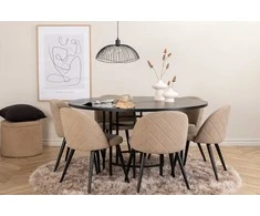 Venture Design Valgomojo stalas ir kėdžių komplektas Kopenhaga 140x74 cm Juoda Smėlio spalvos audinys