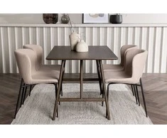 Venture Design Valgomojo stalas ir kėdžių komplektas Kaseidon ir Modesto 80x120 cm Ruda Smėlio spalva