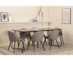 Venture Design Valgomojo stalas ir kėdžių komplektas Petra 190x90x75 cm juodas aksomas mikropluoštas