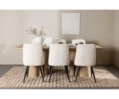 Venture Design Valgomojo stalas ir kėdžių komplektas Olivia valgomojo stalas su Leone valgomojo kėde 210x100 cm smėlio spalvos