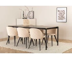 Venture Design Valgomojo stalas ir kėdžių komplektas Pelle 190x90x75 cm Juodas aksomas Baldai