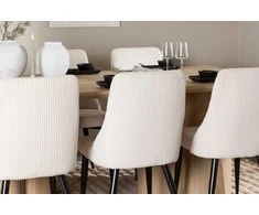 Venture Design Valgomojo stalas ir kėdžių komplektas Olivia valgomojo stalas su Leone valgomojo kėde 210x100 cm smėlio spalvos