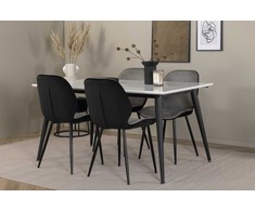 Venture Design Valgomojo stalas ir kėdžių komplektas Jimmy valgomojo stalas 150x90x76 cm juodas ir baltas aksomas