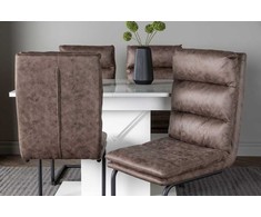 Venture Design Valgomojo stalas ir kėdžių komplektas Pluto 120x160x90 cm Balta Ruda MDF Stiklas Mikropluošto audinys