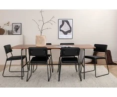 Venture Design Valgomojo stalas ir kėdžių komplektas 200x90x74 cm Juodasis graikinis riešutas Metalas Dirbtinė oda