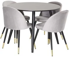 Venture Design Valgomojo stalas ir kėdžių komplektas Plaza 100x75 cm šviesiai pilkas aksomas