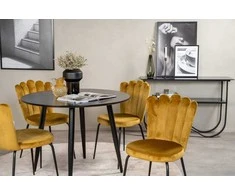 Venture Design Valgomojo stalas ir kėdžių komplektas 100x75 cm juoda geltona
