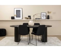 Venture Design Valgomojo stalas ir kėdžių komplektas Bianca ovalus valgomojo stalas ir Muce valgomojo kėdės 200x90x75 cm juodas MDF
