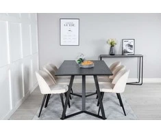 Venture Design Valgomojo stalas ir kėdžių komplektas Marina juoda smėlio spalvos