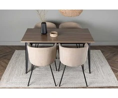 Venture Design Valgomojo stalas ir kėdžių komplektas Tempe ir Berit 140x80 cm Juodasis graikinis riešutas Smėlio spalvos MDF audinys