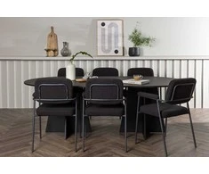 Venture Design Valgomojo stalas ir kėdžių komplektas Bootcut ovalus valgomojo stalas ir Yesterday valgomojo kėdė 115x230 cm juoda