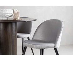 Venture Design Valgomojo stalas ir kėdžių komplektas Olivia aksomas šviesiai pilka ir juoda