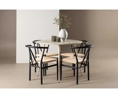 Venture Design Valgomojo stalas ir kėdžių komplektas Plaza valgomojo stalas ir Alfons valgomojo kėdė 100 cm balta MDF rotangas plienas