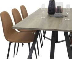 Venture Design Valgomojo stalas ir kėdžių komplektas Marina ir Polar Pilka Cognac mediena Modernus