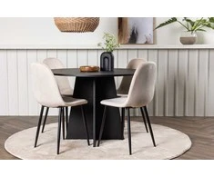 Venture Design Valgomojo stalas ir kėdžių komplektas 110 cm juodas smėlio spalvos veliūras