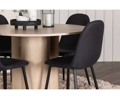 Venture Design Valgomojo stalas ir kėdžių komplektas Olivia ir Polar, balta ir juoda audinys bei metalas