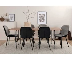 Venture Design Valgomojo stalas ir kėdžių komplektas Uno valgomojo stalas ir Emma kėdės 200x90x74 cm juodos spalvos ir riešuto veliūras