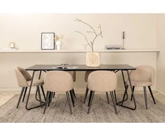 Venture Design Valgomojo stalas ir kėdžių komplektas Petra 190x90x75 cm juodos spalvos audinys