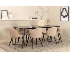 Venture Design Valgomojo stalas ir kėdžių komplektas Petra 190x90x75 cm juodos spalvos audinys