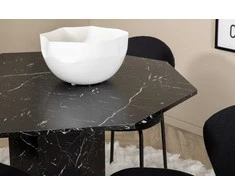 Venture Design Valgomojo stalas ir kėdžių komplektas Marbs apvalus valgomojo stalas ir Vault valgomojo kėdės 110x75 cm juodas stiklas audinys