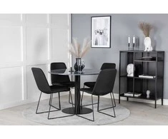 Venture Design Valgomojo stalas ir kėdžių komplektas Estelle apvalus valgomojo stalas ir Muche valgomojo kėdės 106x75 cm juoda