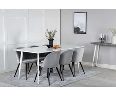 Venture Design Valgomojo stalas ir kėdžių komplektas Polar 180 cm balta šviesiai pilka