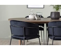 Venture Design Valgomojo stalas ir kėdžių komplektas Andy valgomojo stalas ir Selma kėdės 180x90x75 cm natūralaus ir juodo MDF bei aksomas