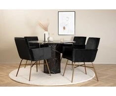 Venture Design Valgomojo stalas ir kėdžių komplektas Marbs apvalus valgomojo stalas ir Petra kėdė 110x75 cm juodas aksomas