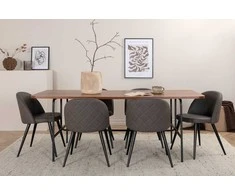 Venture Design Valgomojo stalas ir kėdžių komplektas Uno 200x90x74 cm Juodasis riešutas Aksominis mikropluoštas